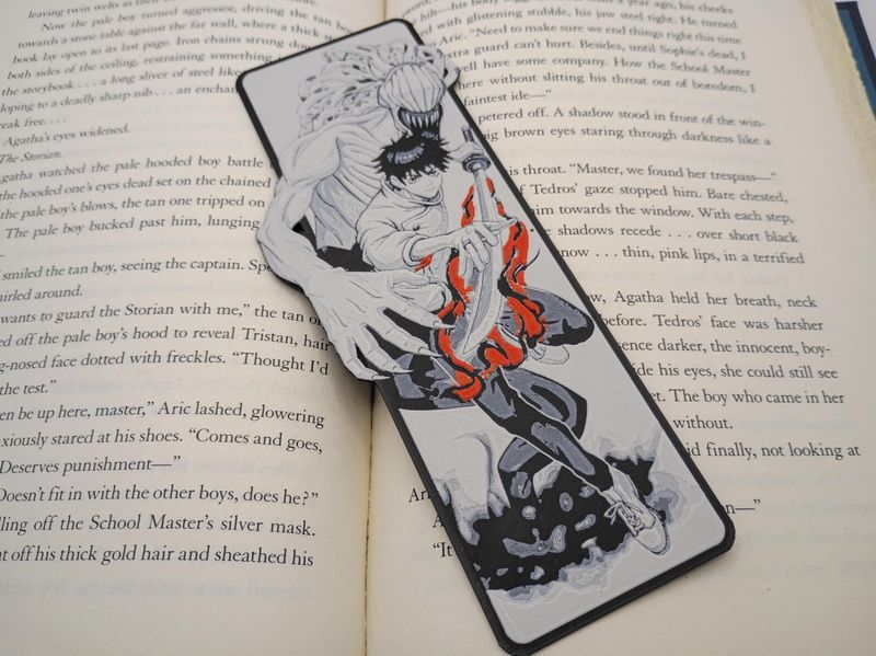 Anime Shonen Lesezeichen im 3D-Druck mit dunkler Aura & Cursed Energy Vibes. Stabil, plastisch & perfekt für Manga & Light Novels. Versandfrei in DE.