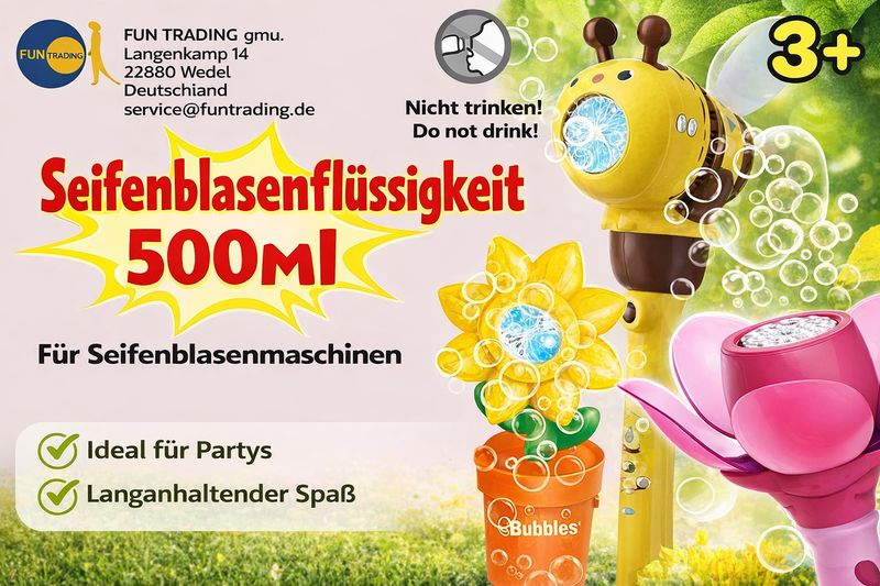 4er Set Seifenblasenflüssigkeit 500ml – Langlebige, stabile Seifenblasen