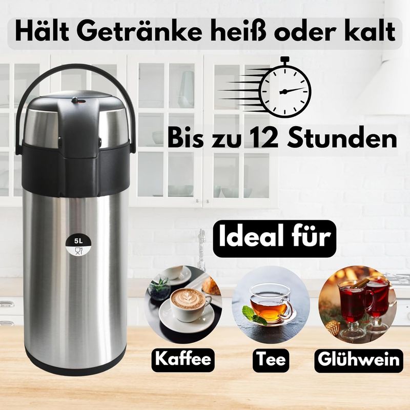 Thermoskanne 5L mit Pumpe Edelstahl – Airpot Gastroqualität NEU Restposten DEAL