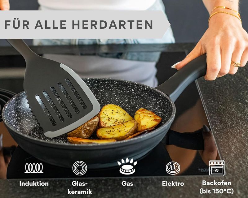 Bratpfannen Set 24 & 28 cm – Antihaft Pfanne Induktion, Backofenfest, PFOA-frei | DIVORY (schwarzer Griff)