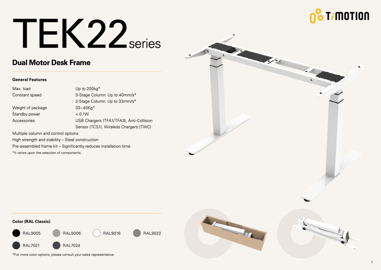Stelaż elektrycznie regulowany Timotion 2 silnikowy