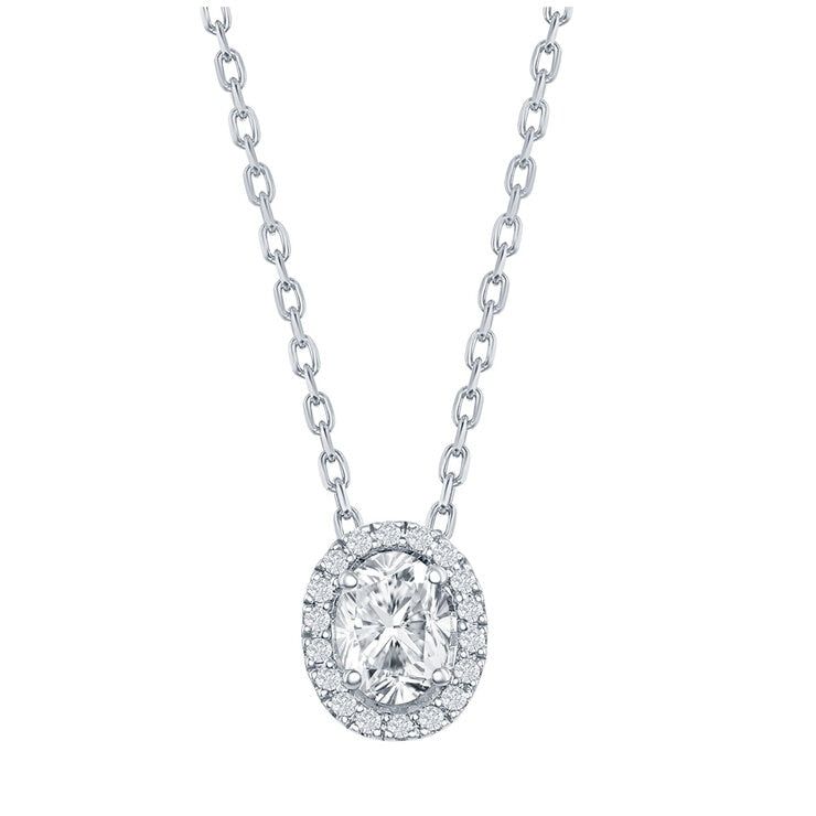 18KT White Gold 0.60ctw Diamond Oval Centre Pendant