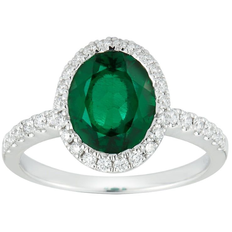 18KT White Gold Round Lab Emerald And 0.34ctw Diamond Ring