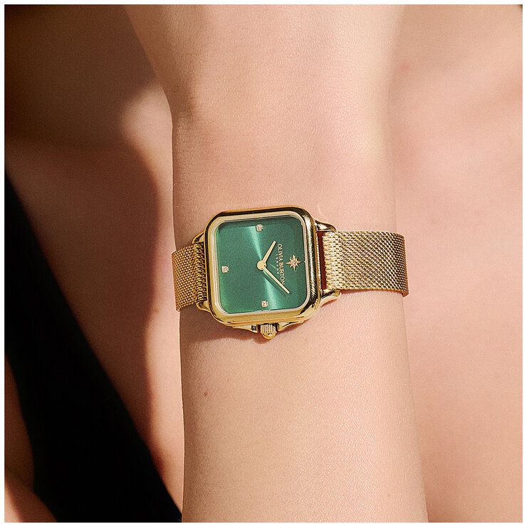 Olivia Burton Gold Mesh Bracelet Green Dial Women&#39;s Watch 24000087