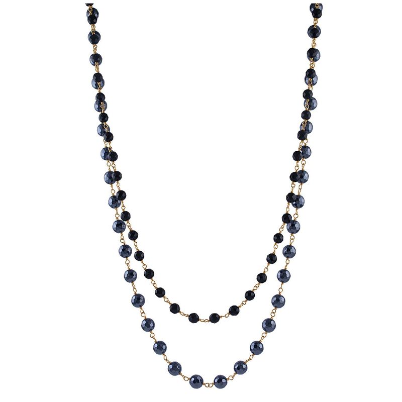 14KT Yellow Gold Two Row Hematite And Black Onyx Necklace