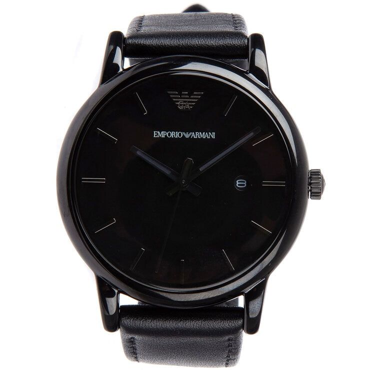Emporio Armani Three Hand Date Black Leather Men's Watch AR1732
