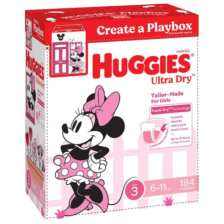 Huggies Girls&#39; Ultra Dry Nappies Size 3 Crawler (6-11kg) 184 Nappies