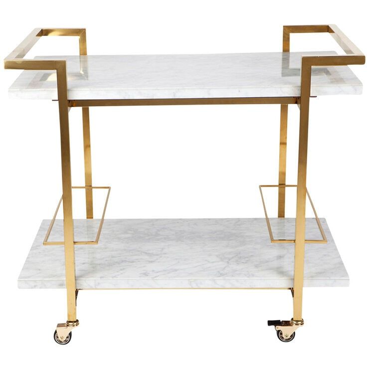 CAFE Lighting &amp; Living Franklin White Marble Bar Cart Gold