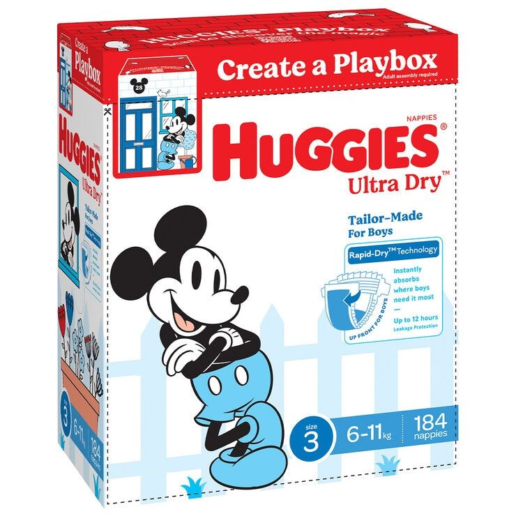 Huggies Boys&#39; Ultra Dry Nappies Size 3 Crawler (6-11kg) 184 Nappies