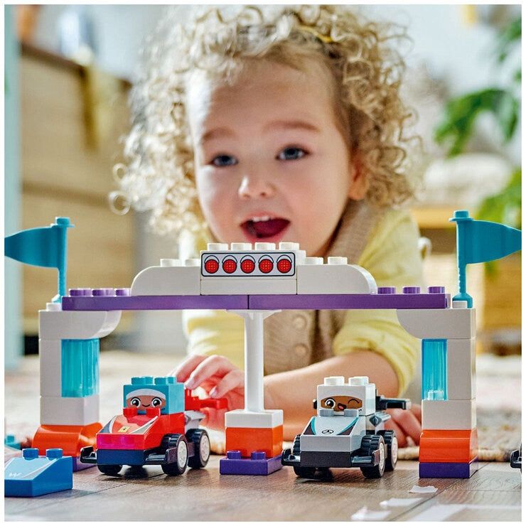LEGO DUPLO Town F1 Team Race Cars And Drivers Building Toy for Family Fun 10445