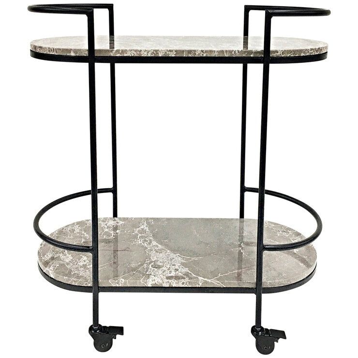 CAFE Lighting &amp; Living Southside Grey Marble Bar Cart Black