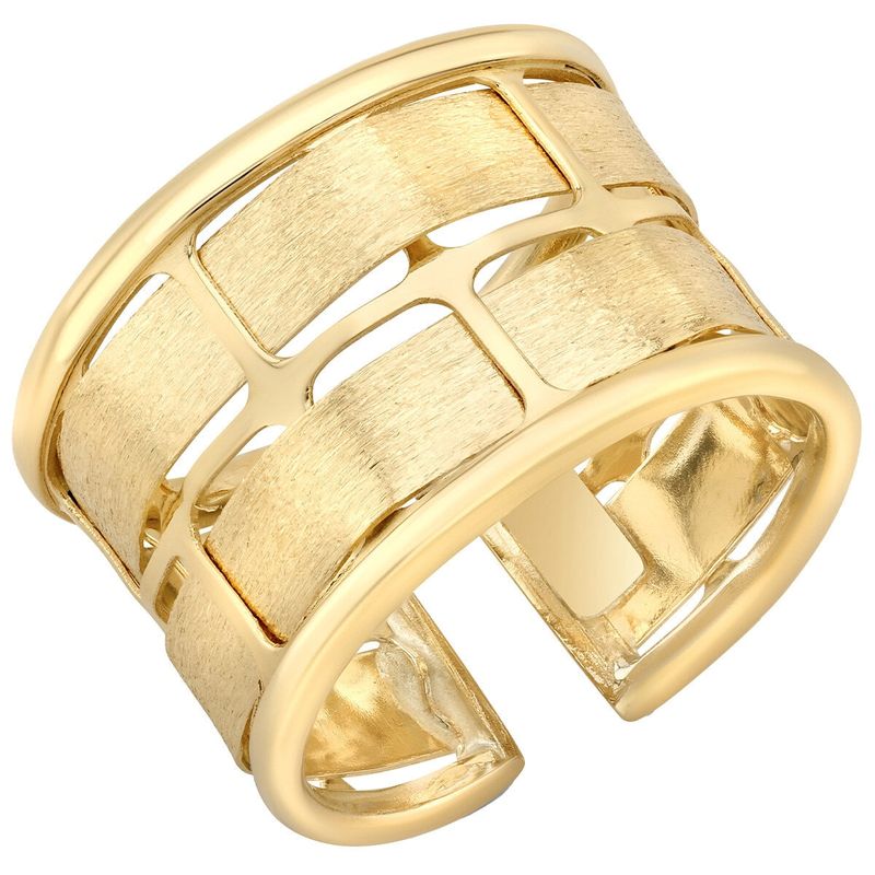 18KT Yellow Gold Wide Semi Brushed Fashion Ring