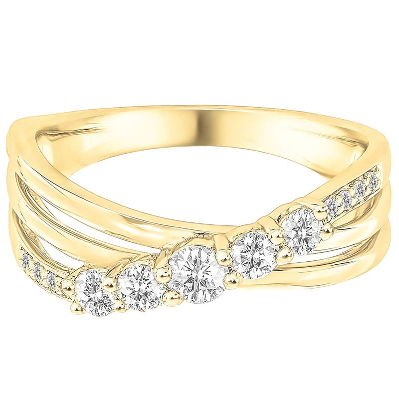 18KT Yellow Gold 0.50ctw Round Diamond Crossover Ring
