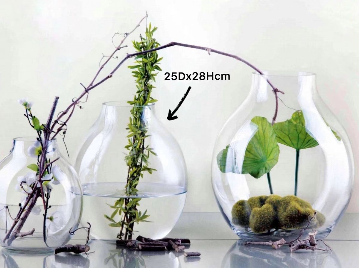 Glass Wide Bubble Vase 28cm