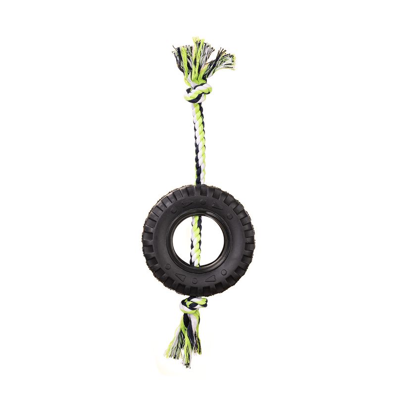 Green Interactive Tire Rope Dog Toy - Heavy Duty Chew Toy for Dental Health &amp; Play