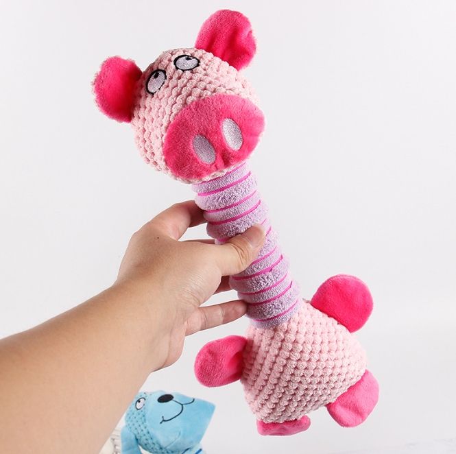 2-Piece Pink Long Neck Plush Dog Toy - Interactive Chew &amp; Cuddle Toy for Puppies