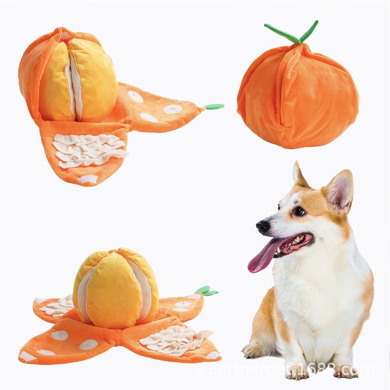 Plush Orange Squeaky Dog Toy - Interactive Fruit Chew Toy for Small Dogs &amp; Puppies