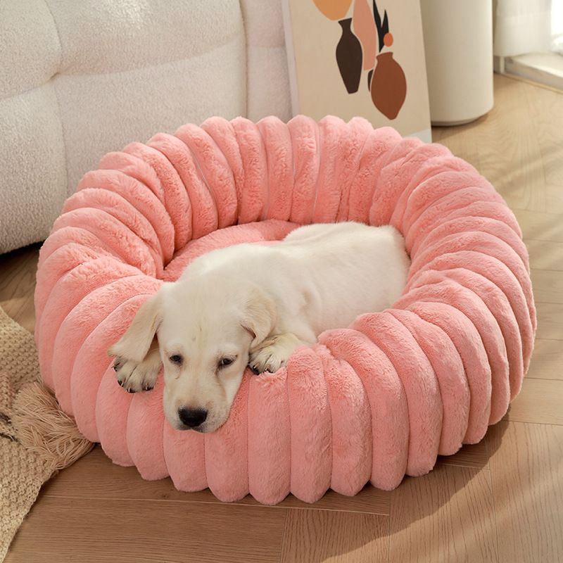 Pink Plush Pet Bed - 40cm Round Dog &amp; Cat Mat, Cozy PP Cotton Filled, Comfortable Pet Supplies