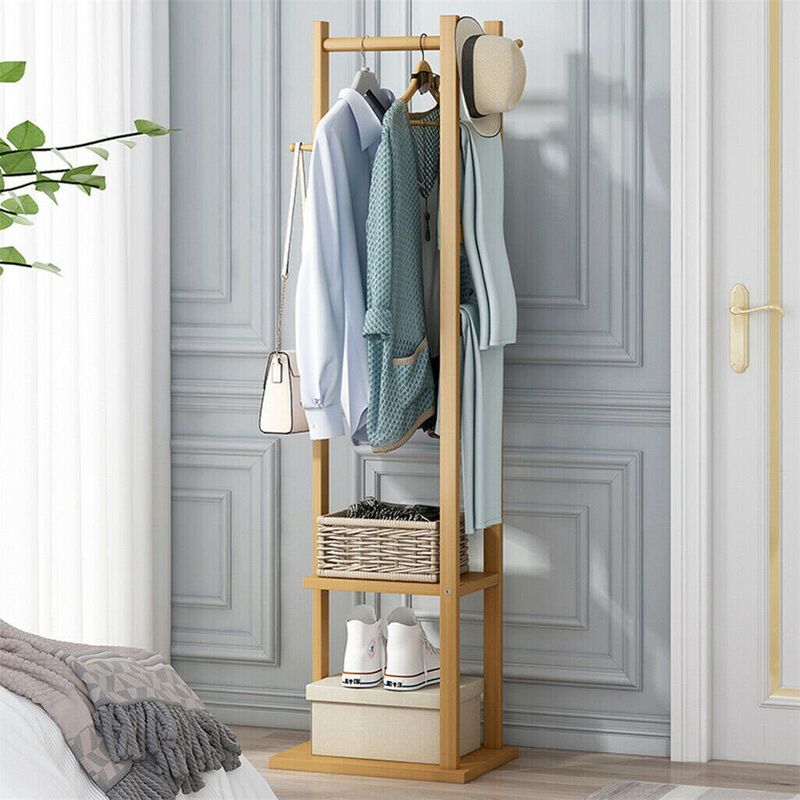 Bamboo Coat &amp; Hat Rack Stand Shoe Shelf Thicken Wooden Hanger