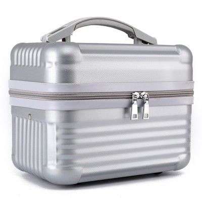 Silver Durable Hard Shell Makeup Travel Case - Large Capacity Portable Cosmetic Organizer Box with Handle