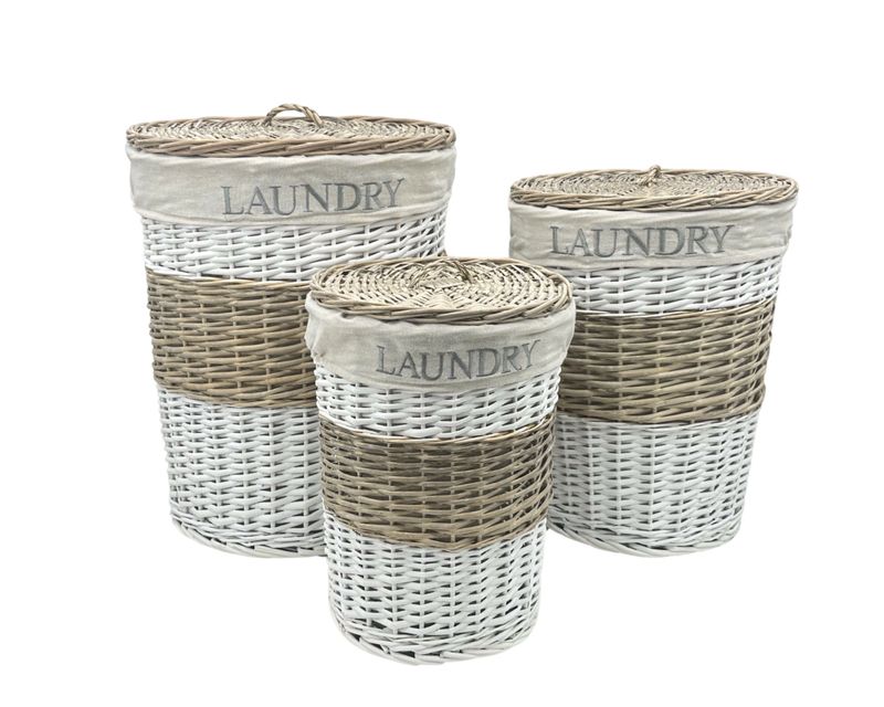 Set 3 Hampton Willow Round Laundry Basket 45x55cm