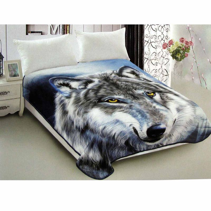800GSM Luxury Reversible Animal Pattern Mink Blanket Queen 200 x 240 cm Wild Wolf