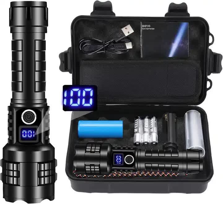 Gift Box LED Self-Defense Flashlight - Powerful Rechargeable Type-C LED Torch with Digital Display for Home &amp; Outdoor Use