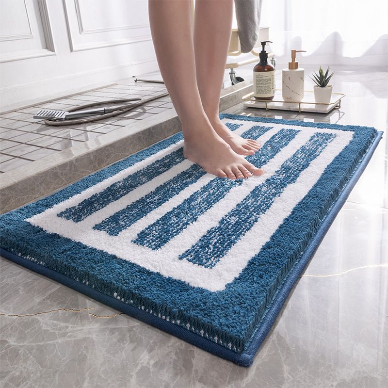Navy blue Plush Striped Bath Mat - Ultra Soft, Absorbent &amp; Non-Slip Bathroom Rug for Shower and Tub(40*60cm)