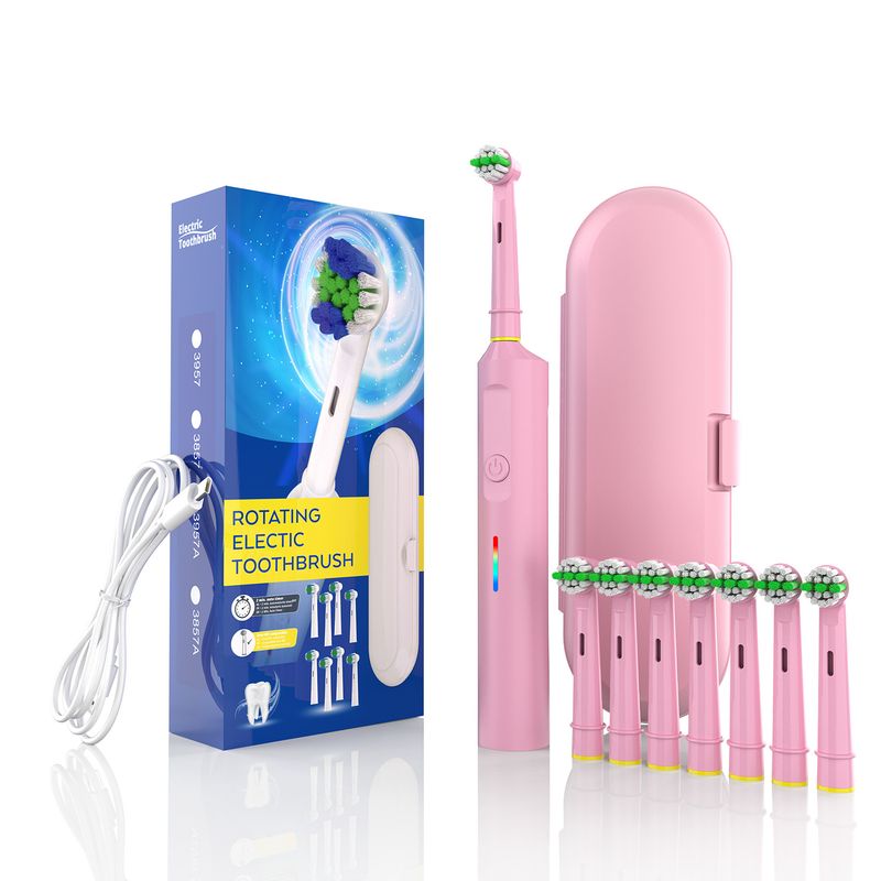 Rotating Electric Toothbrush with 3D Cleaning Action - 3 Modes, IPX7 Waterproof, with Travel Case &amp; 6 Brush Heads(pink)