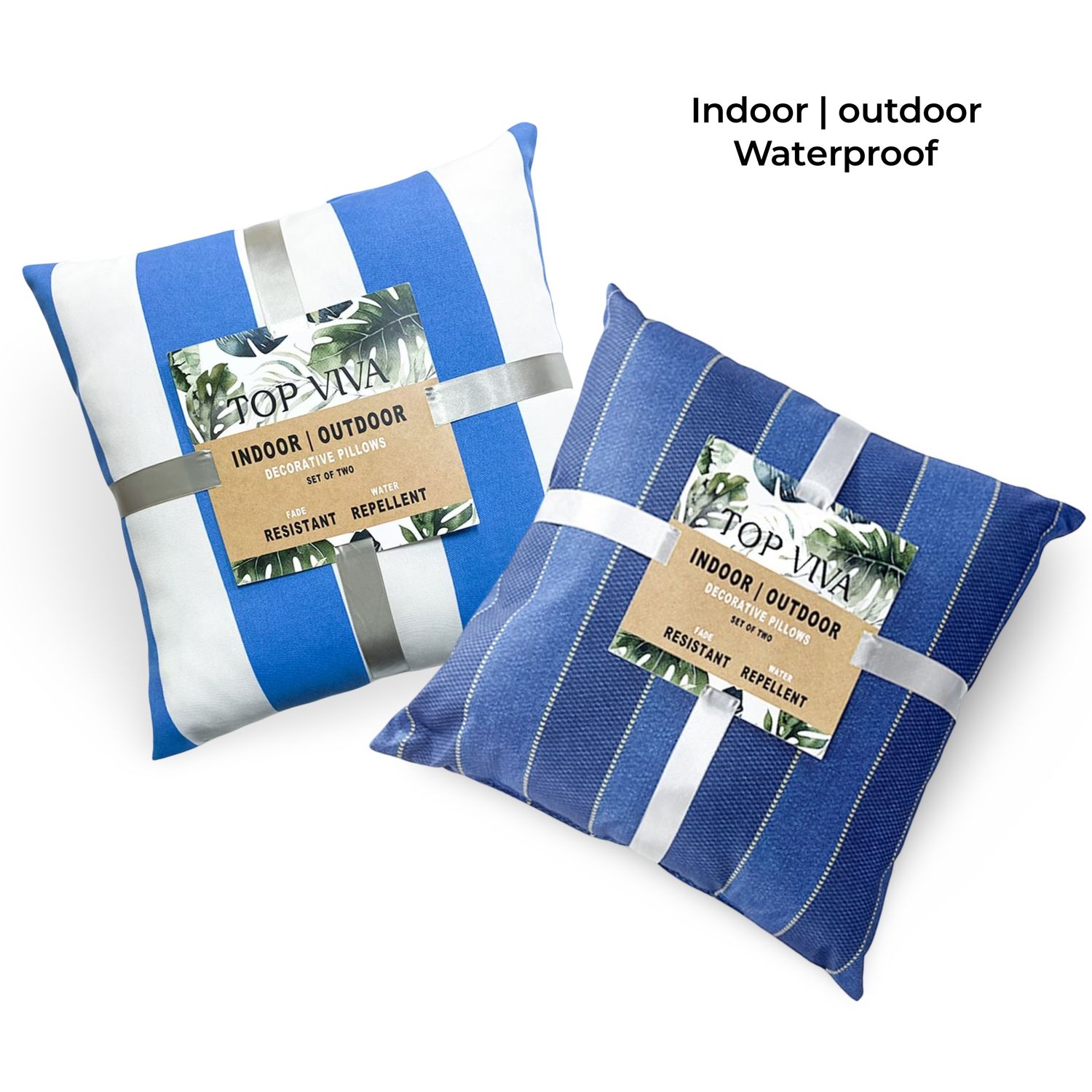 Set 2 Blue Stripe Cushion Indoor Outdoor Chair Pad 45cm