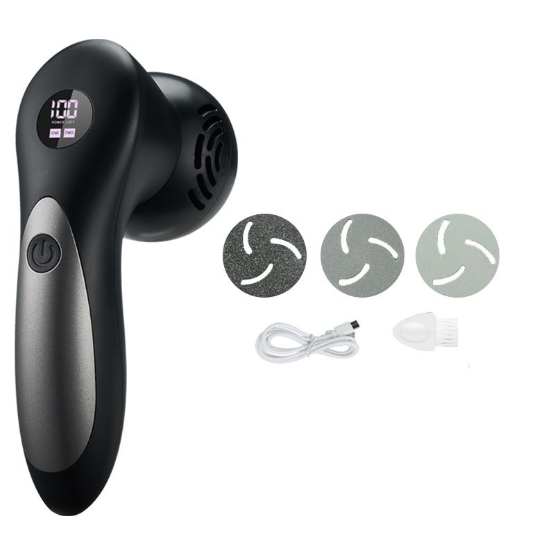 Black Electric Foot Callus Remover with Vacuum - Rechargeable Pedicure Tool with 3 Quartz Grinding Heads &amp; LED Display