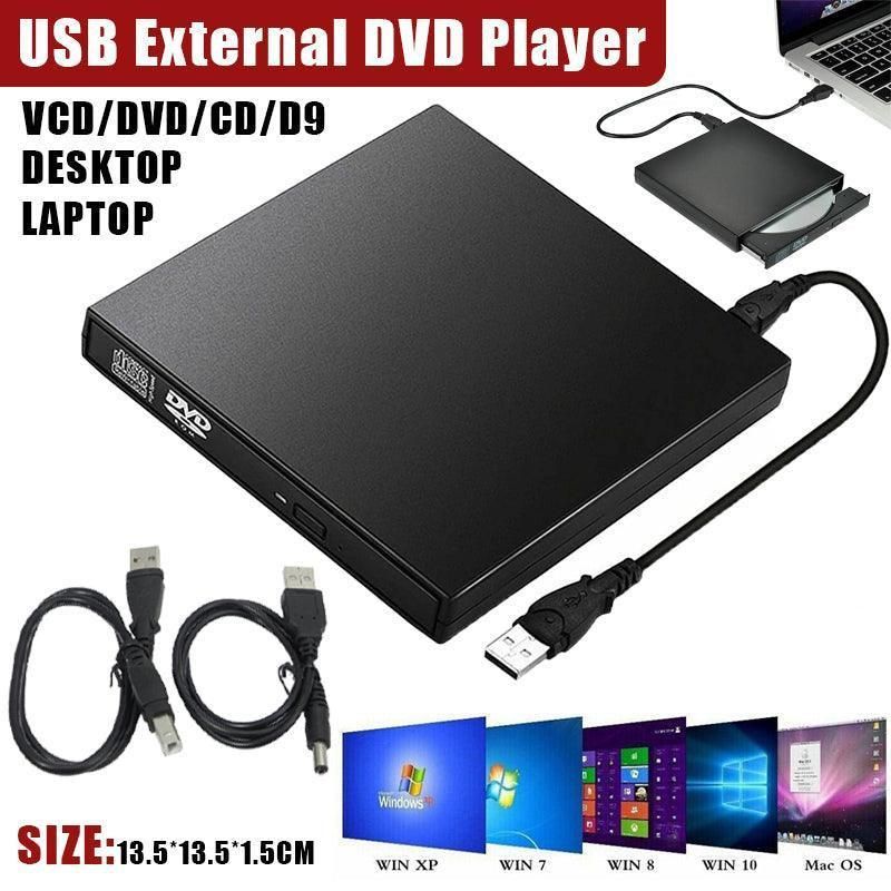 Usb External Cd Rw Dvd Rom Writer Burner Player Drive Pc Laptop For Mac Windows