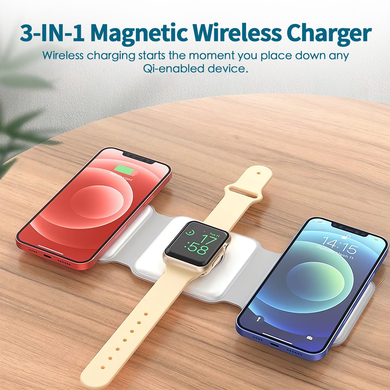 3 in 1 Wireless 15W Qi Fast Charging Foldable Station for Apple Mag Safe