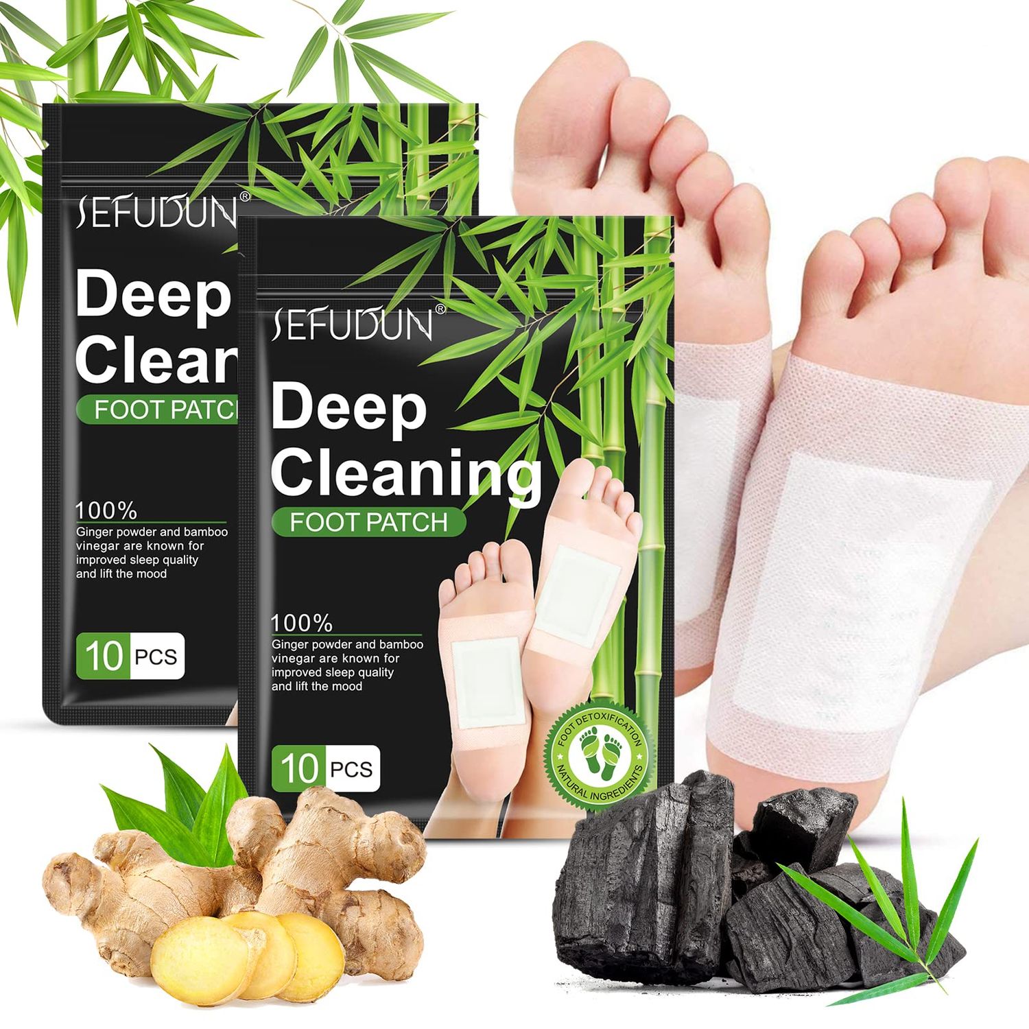 20PCS Natural Bamboo Vinegar &amp; Ginger Powder Foot Pads | Detox, Improve Sleep &amp; Boost Metabolism