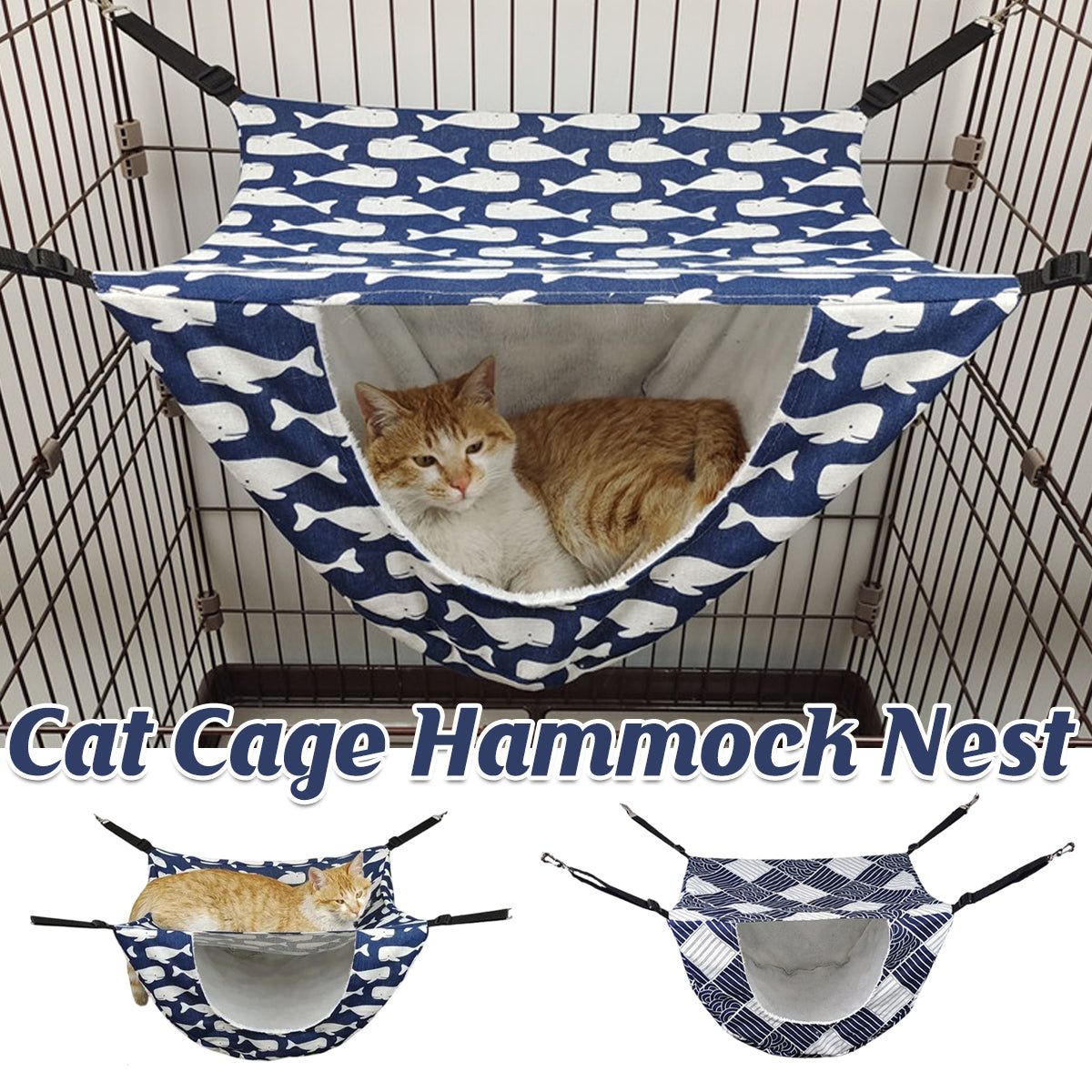Cat Hammock Hanging Bed Cage Nest Soft Pet House Basket Cat Sleeping Supplies - Blue Whale