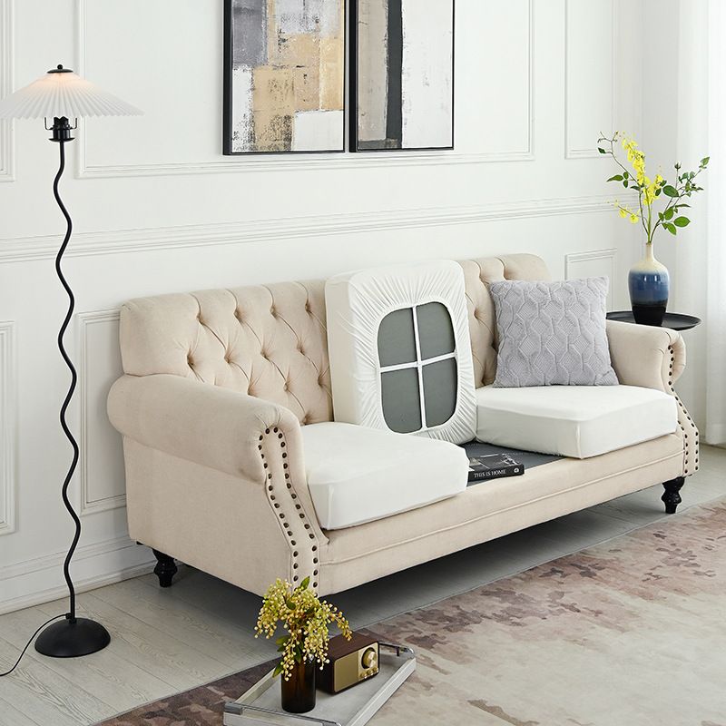 2 Pcs White Elegant Polyester Sofa Cover - Full Protection Against Cat Scratches &amp; Wear