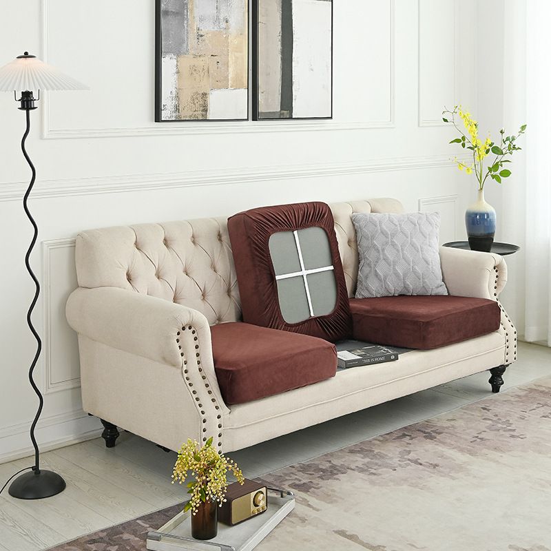 2 Pcs Coffee Elegant Polyester Sofa Cover - Full Protection Against Cat Scratches &amp; Wear
