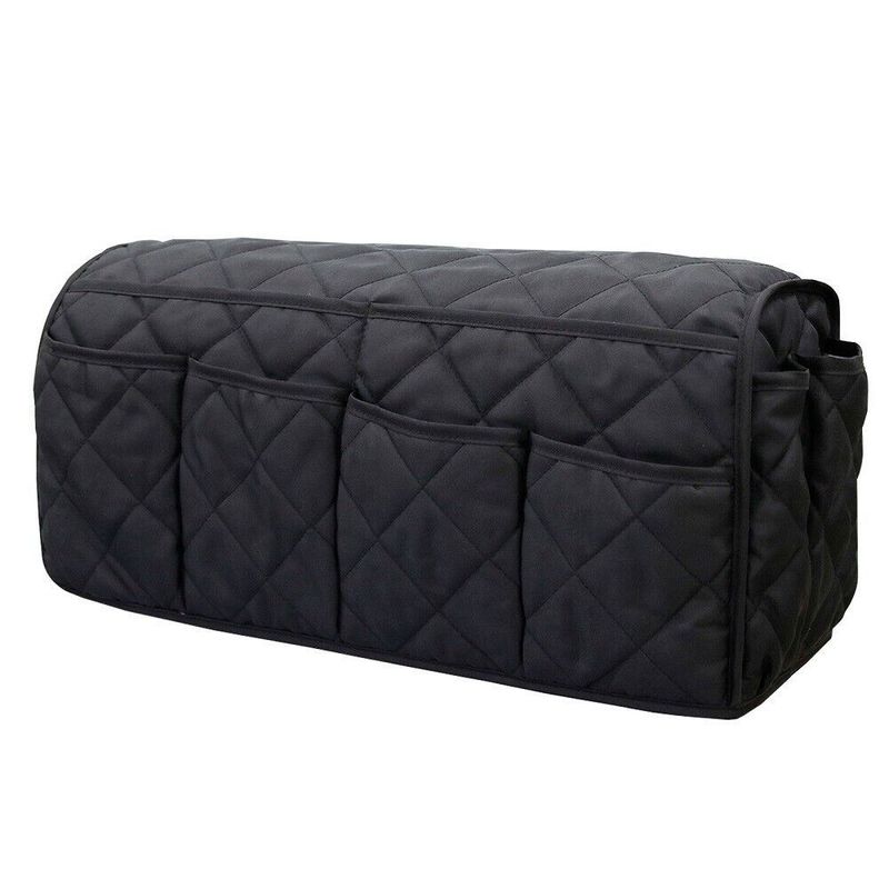 2 Pcs Black Quilted Sofa Armrest Organizer Caddy - Multi-Pocket Remote Control Holder Bag