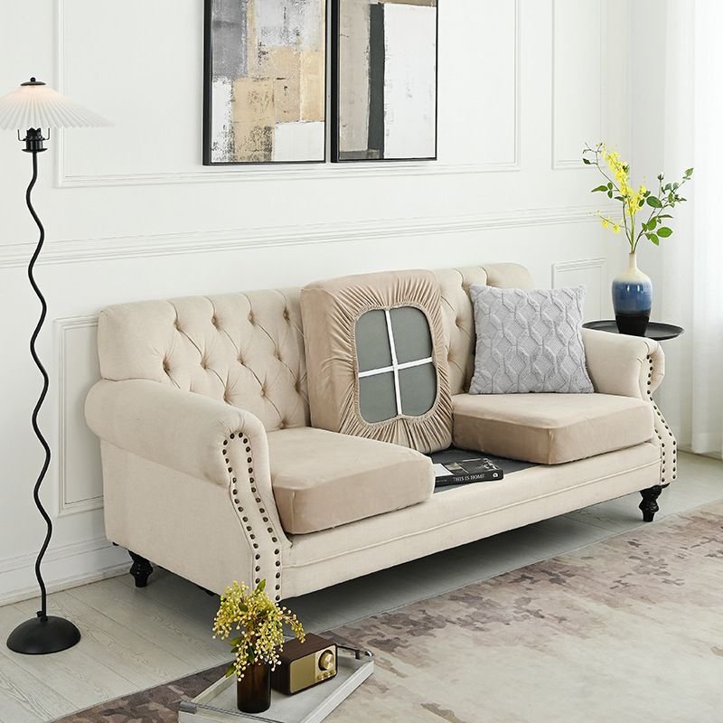 2 Pcs Khaki Elegant Polyester Sofa Cover - Full Protection Against Cat Scratches &amp; Wear