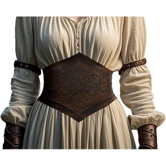 Medieval-Style Women's Leather Belt with Lace-Up Design, 115cm