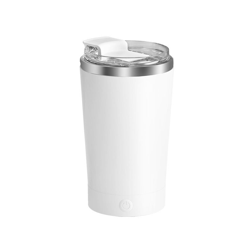 White 316 Stainless Steel Rechargeable Electric Self-Stirring Mug - 420ml Automatic Mixing Cup with Magnetic Rotor