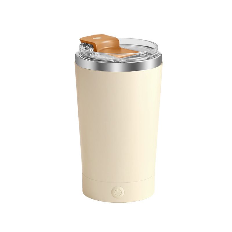 Light Yellow 316 Stainless Steel Rechargeable Electric Self-Stirring Mug - 420ml Automatic Mixing Cup with Magnetic Rotor