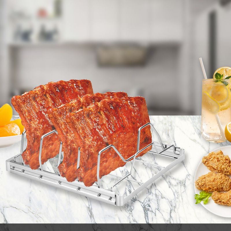 2-Pack Foldable Stainless Steel Rib Racks(26.6 x 22.2 x 2.3 cm)