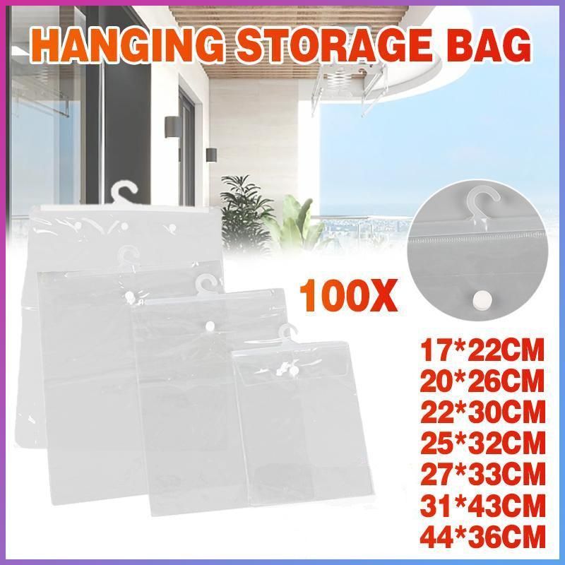 Hanging Storage Bag Large Hook Clear Bag Hanging 100PCS 17CM x 22CM - 25X32CM