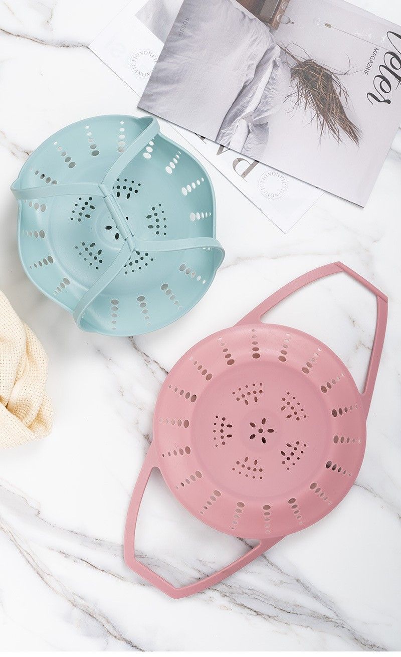 Small Blue Flexible Silicone Steamer Basket with Heat-Resistant Handles - Food-Grade Vegetable Steamer Insert for Pots &amp; Pans