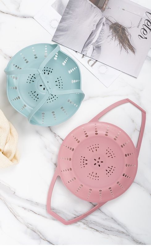 Small Blue Flexible Silicone Steamer Basket with Heat-Resistant Handles - Food-Grade Vegetable Steamer Insert for Pots &amp; Pans