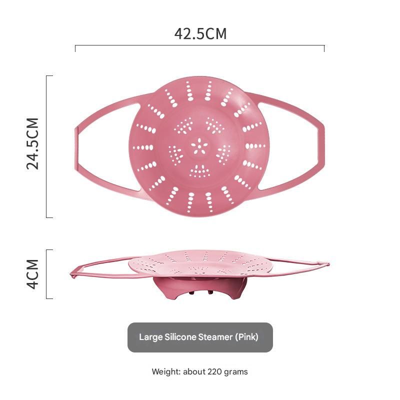 Large Pink Flexible Silicone Steamer Basket with Heat-Resistant Handles - Food-Grade Vegetable Steamer Insert for Pots &amp; Pans