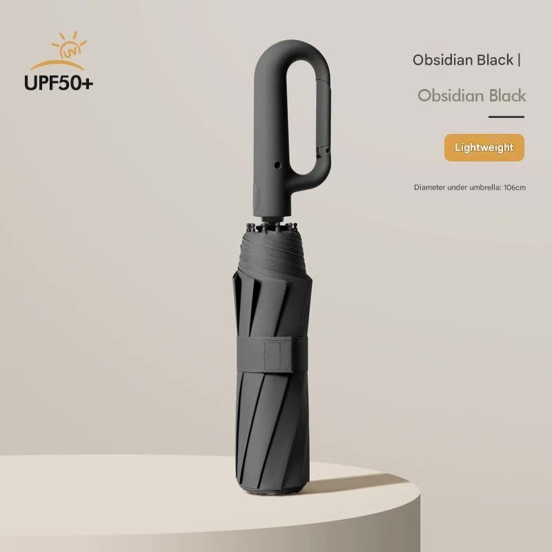 Automatic Open/Close Umbrella with UPF50+ Sun Protection - 10-Rib Windproof Design, Carabiner Handle(Black)