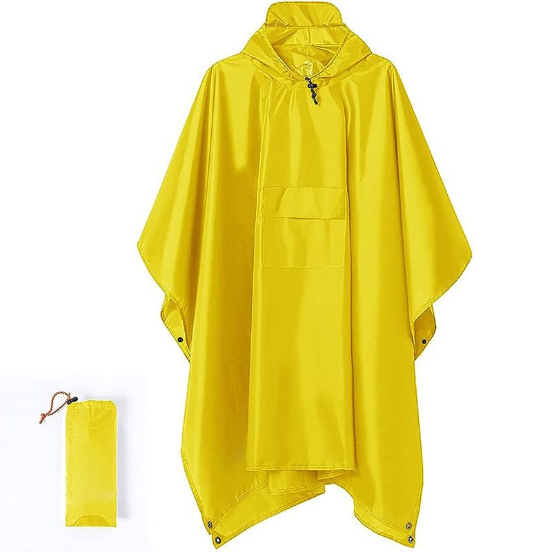 Yellow 3-in-1 Waterproof Rain Poncho - Lightweight Hooded Raincoat, Ground Tarp &amp; Emergency Shelter for Hiking, Camping, and Outdoor Survival