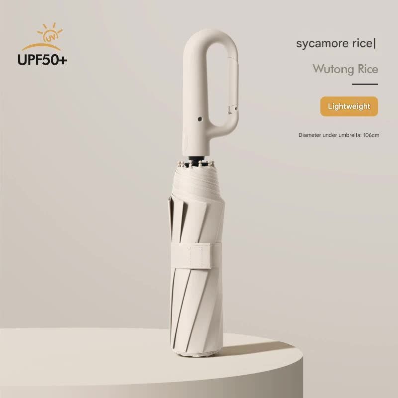 Automatic Open/Close Umbrella with UPF50+ Sun Protection - 10-Rib Windproof Design, Carabiner Handle(Beige)